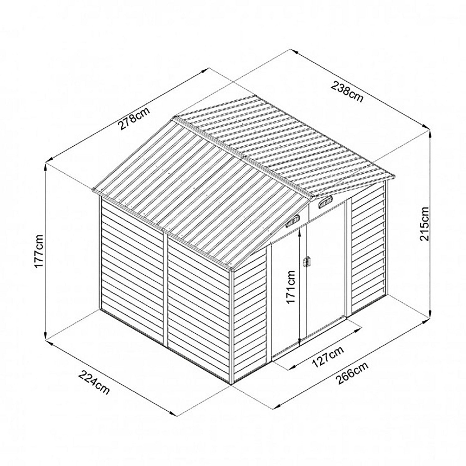 VERDELOOK - Casetta box da giardino in metallo Chalet - h215x278x238 cm